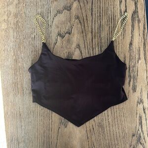 Black Asymmetrical Chain Strap Camisole Crop Top